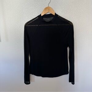 Lululemon Mock Neck Mesh Sheer Long Sleeve Black Top, Estimated Size 8